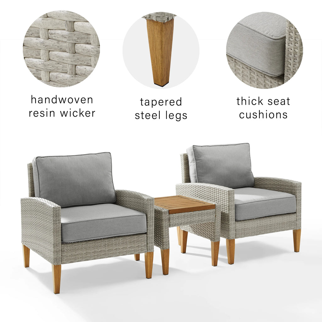 Gray Wicker Rattan Outdoor Chair Set J601374