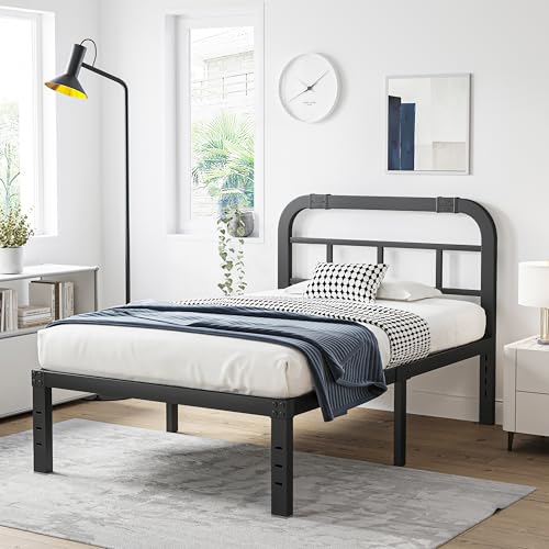 Full Size Black Metal Bed Frame with Headboard U6038