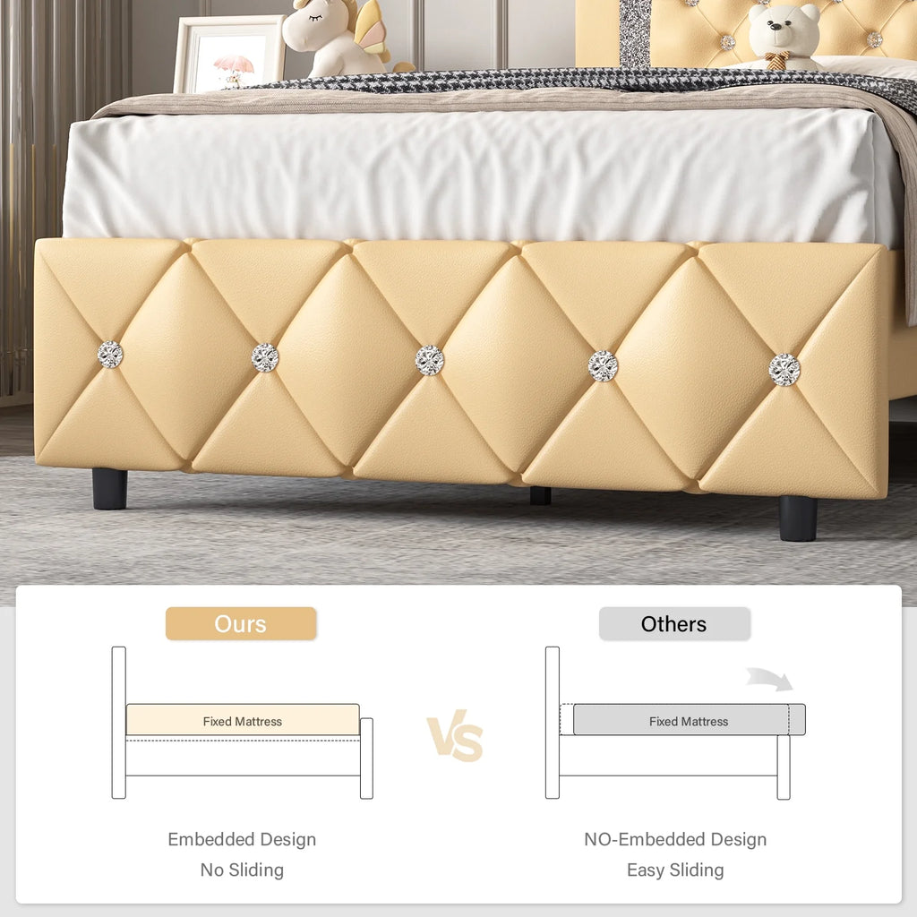 Black Twin Size Upholstered Platform Bed Frame with Headboard G38200