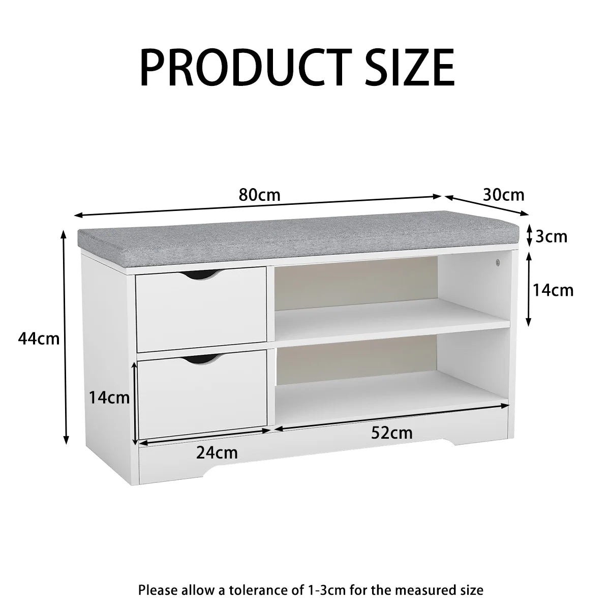 White 2-Tier Shoe Storage Bench with Drawer and Cushion U458
