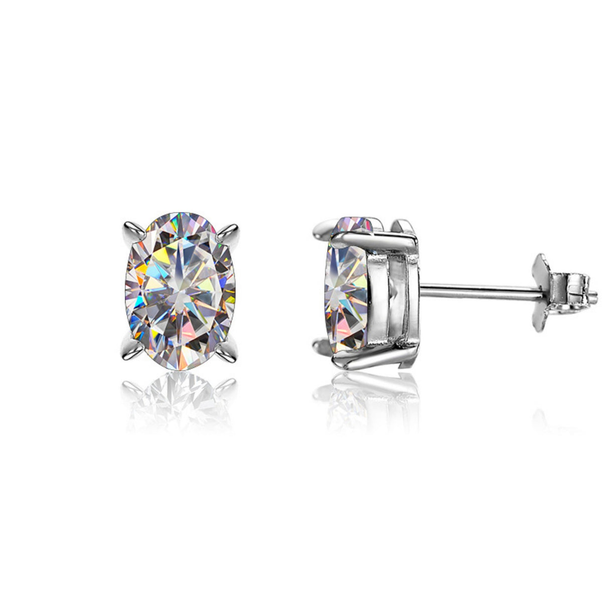 Oval Cut Moissanite Stud Earrings, 925 Sterling Silver, D Color VVS1 Clarity, 2ct K16493