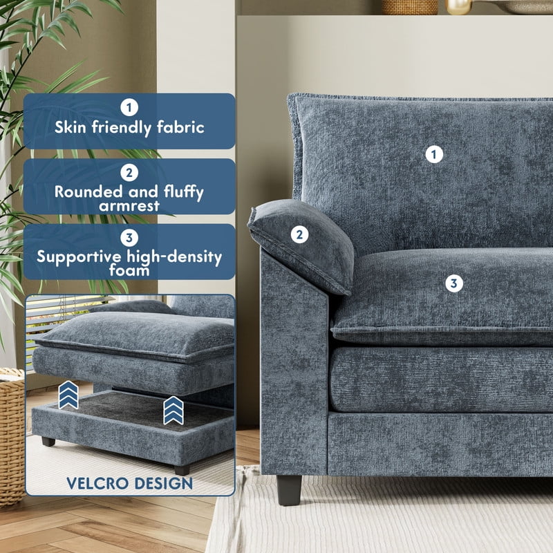 3 Seats L-Shaped Sectional Sofa with Movable Ottoman Z26519