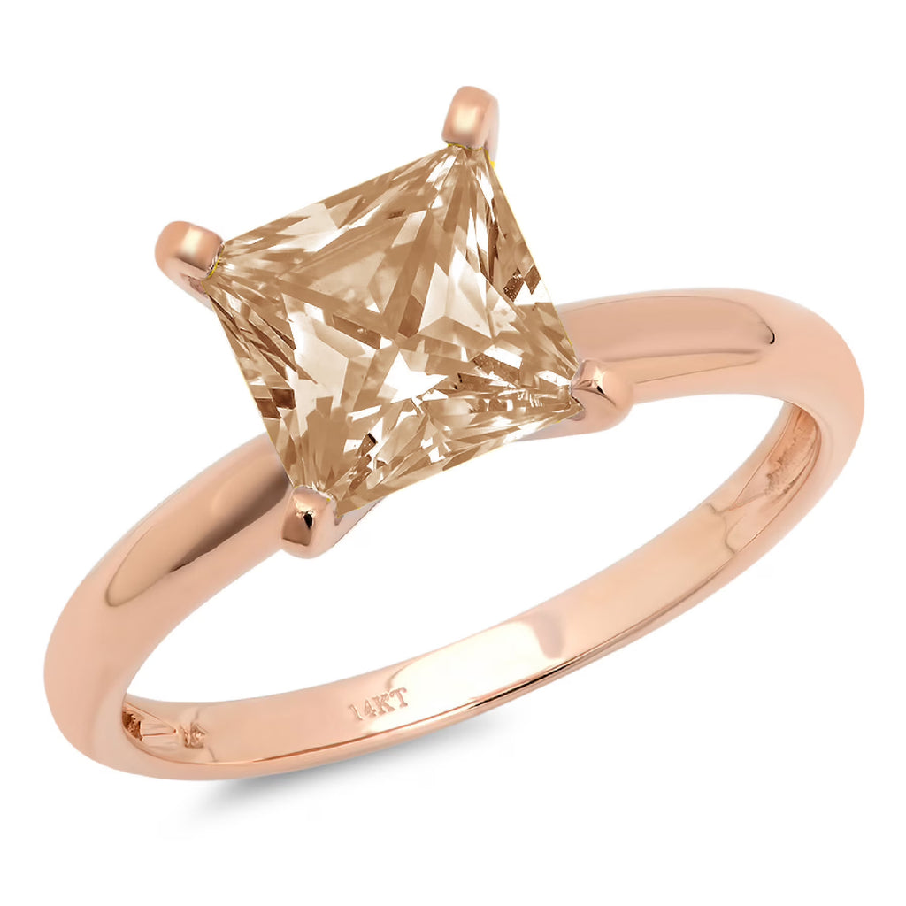 Princess Cut Brown Champagne Simulated Diamond 18k Rose Gold Ring Size 3.5 X56312