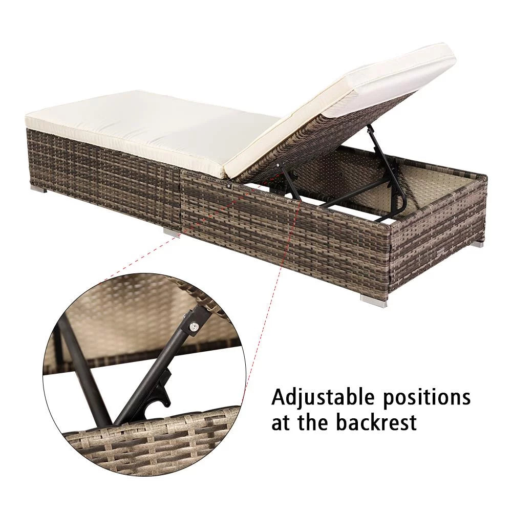 Adjustable Pool Chaise Lounge Chair PE Wicker with Cushion P473