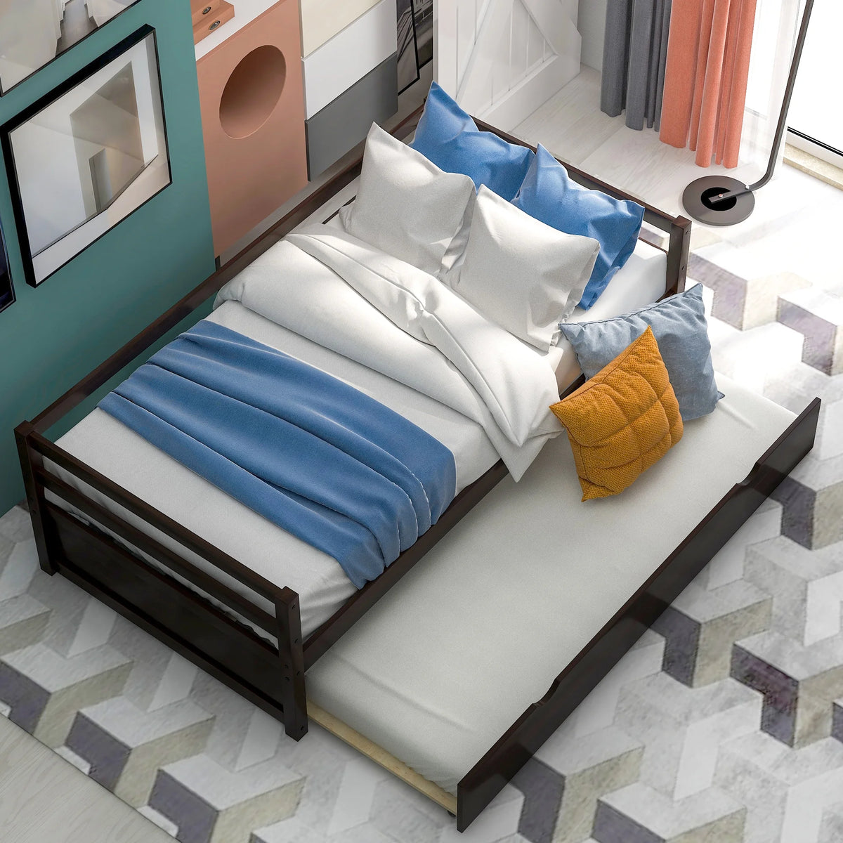 Convertible Pull Out Double Bed Sofa Bed with Roller Shelf V5199