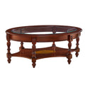 Oval Glass 2-Tier Solid Wood Coffee Table with Storage Shelf F443