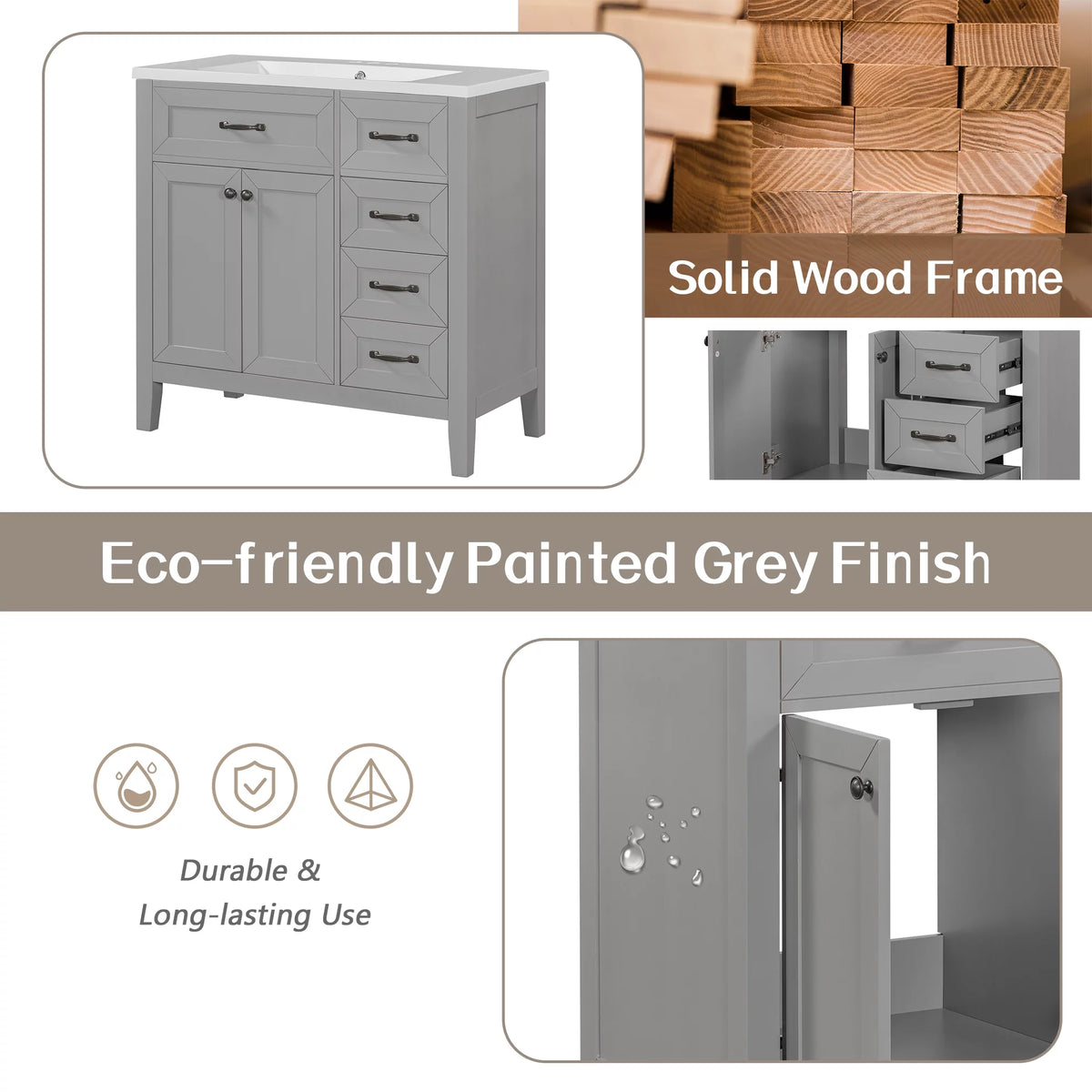 36" Grey Bathroom Vanity with Sink Combo V975