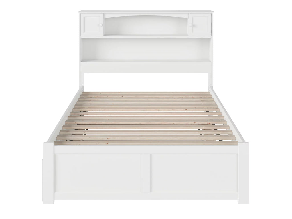White Full Solid Wood Platform Bed with Footboard & Trundle T737
