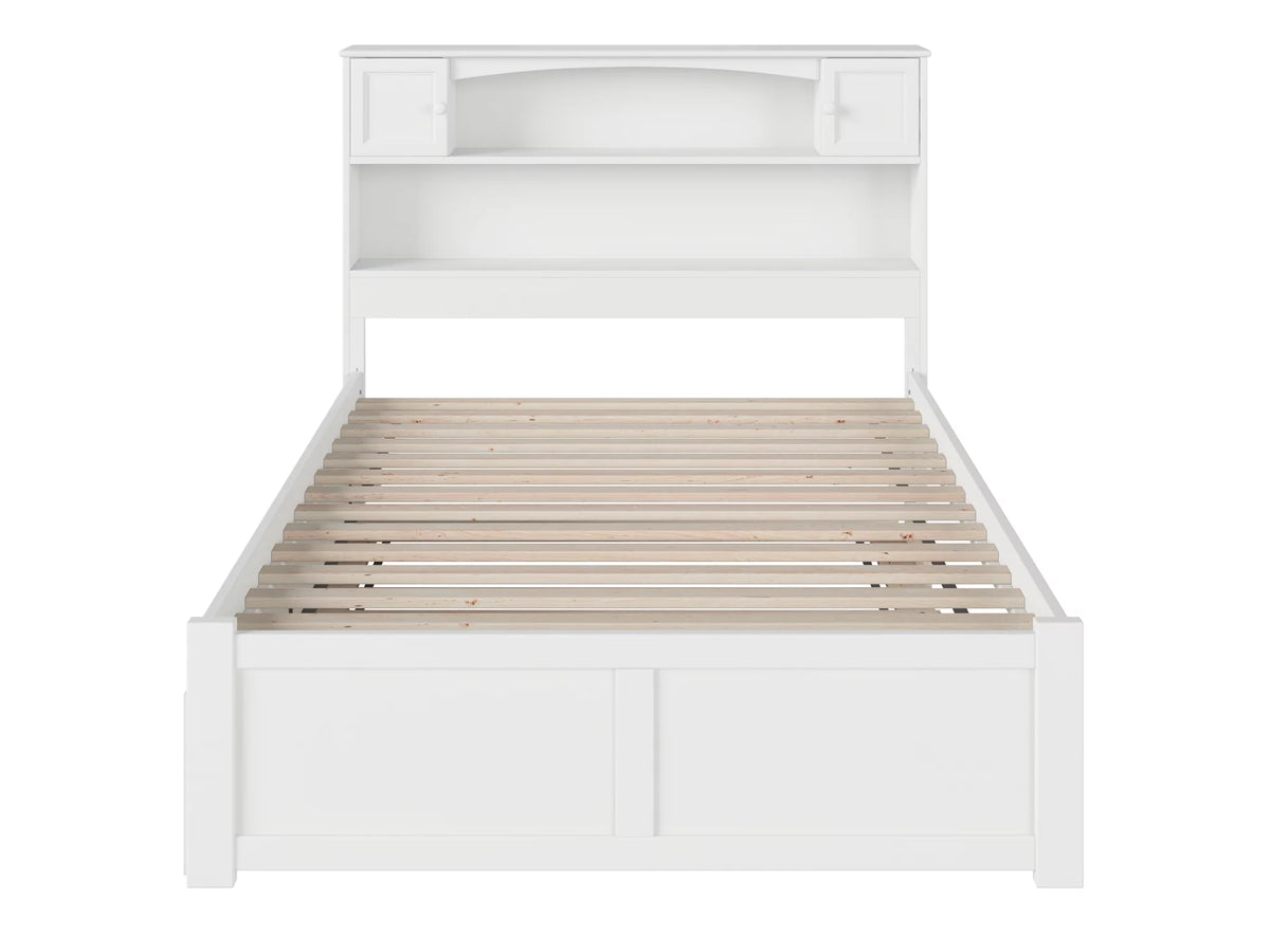 White Full Solid Wood Platform Bed with Footboard & Trundle T737