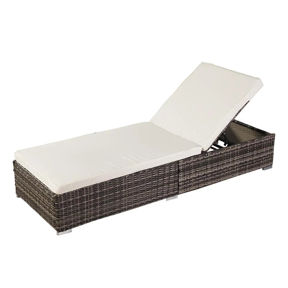 Adjustable Pool Chaise Lounge Chair PE Wicker with Cushion P473