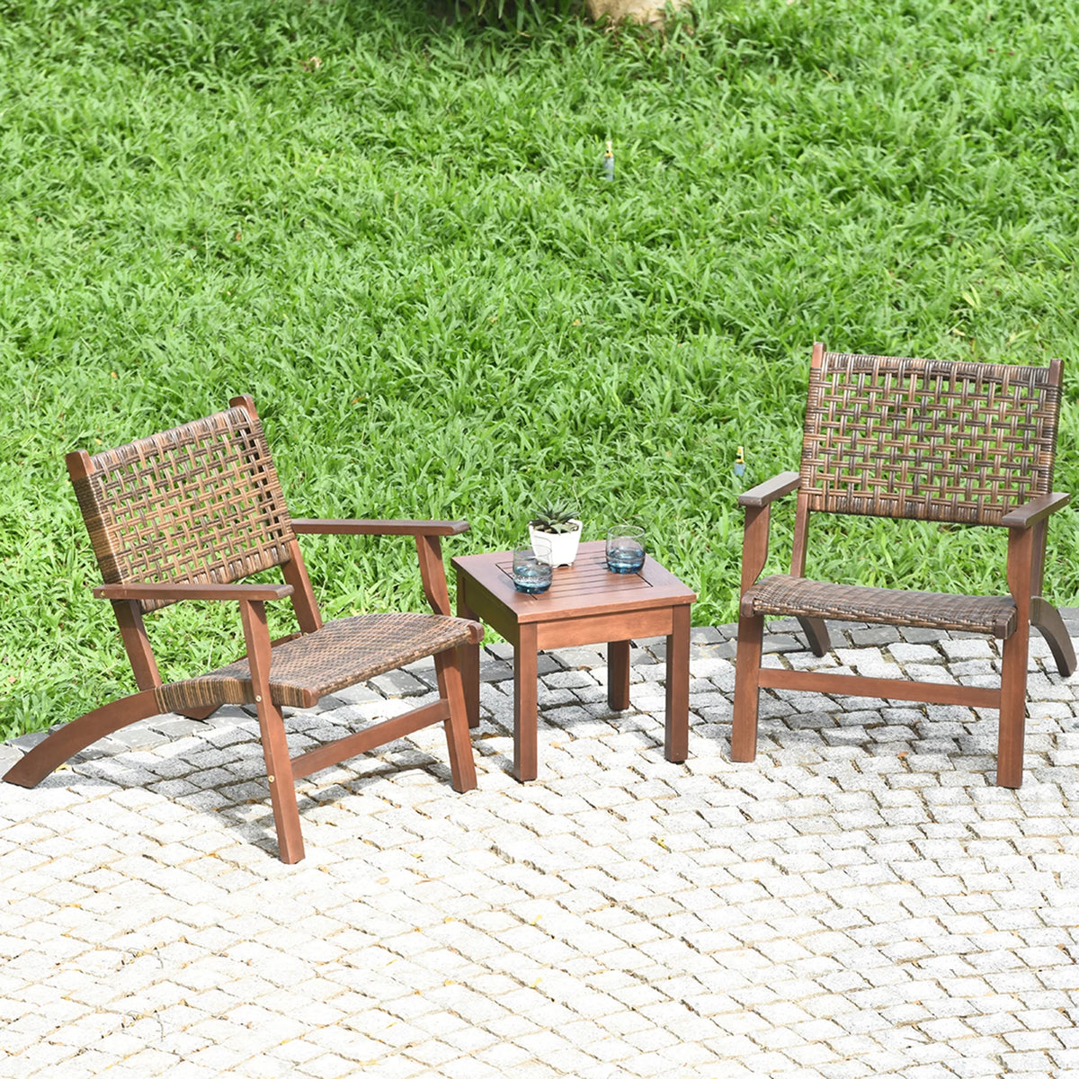 3PCS Patio Rattan Furniture Set Coffee Table G5605