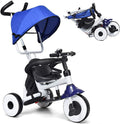 Folding Tricycle with Adjustable Parent Handle, Canopy, Storage Bag, Safety Harness & Wheel Brakes H949835