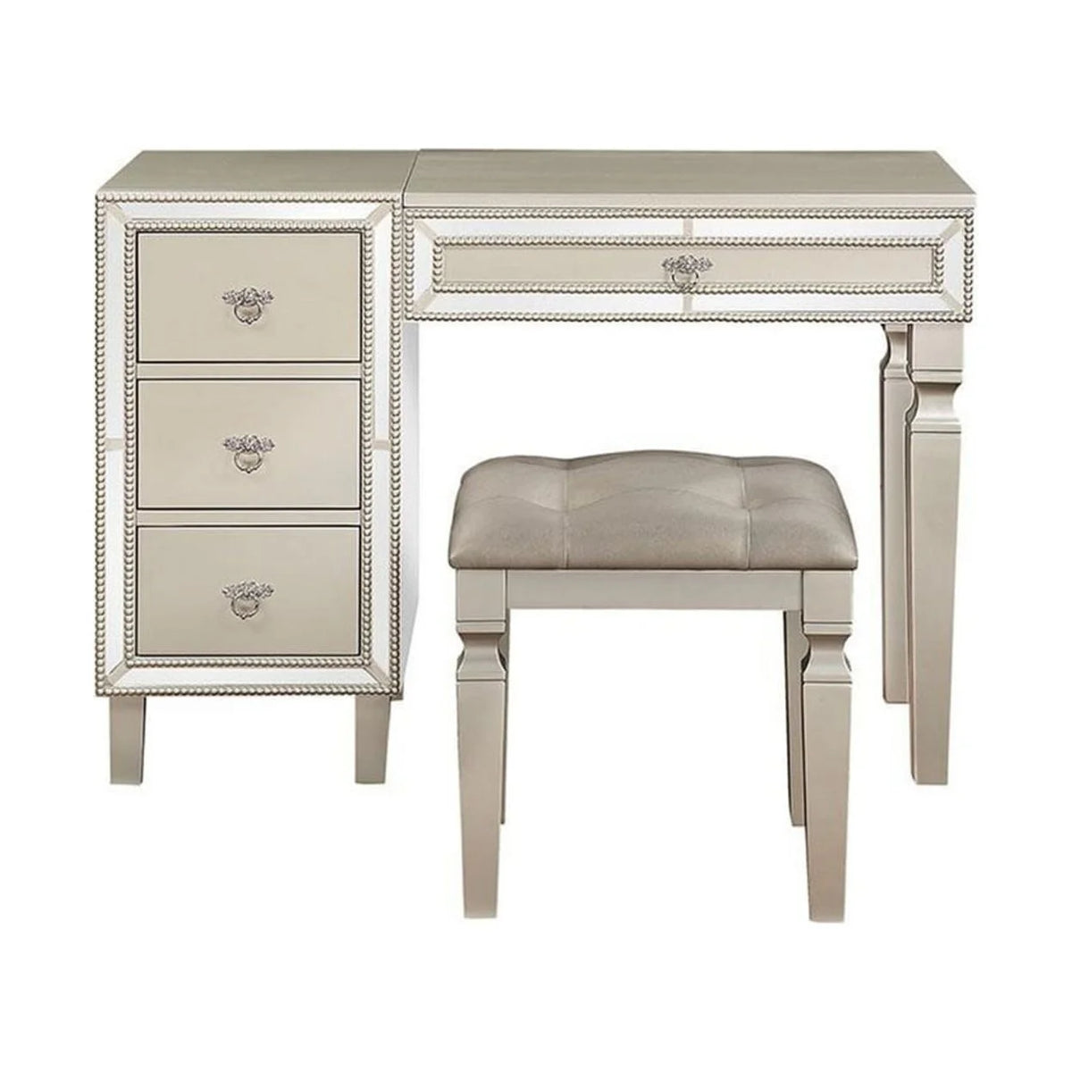 47 Inch Vanity Desk Set with Stool Mirror and Drawers W9159