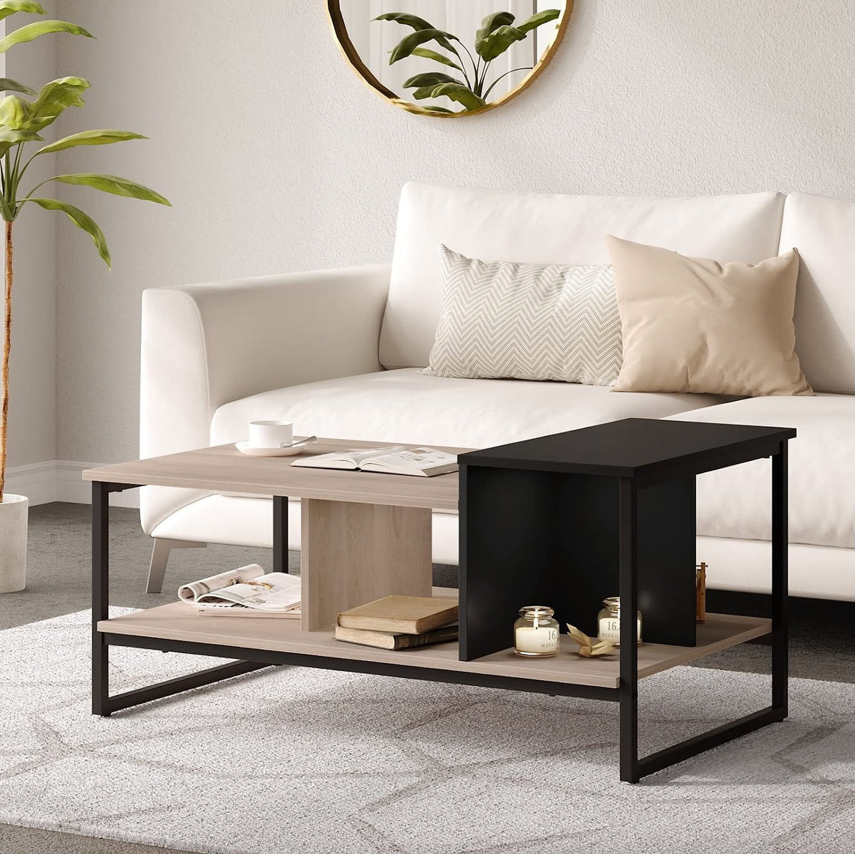 Lift Top Coffee Table with 2-Level Tabletop, Industrial Wood Coffee Table with Metal, 31.5" Z71149
