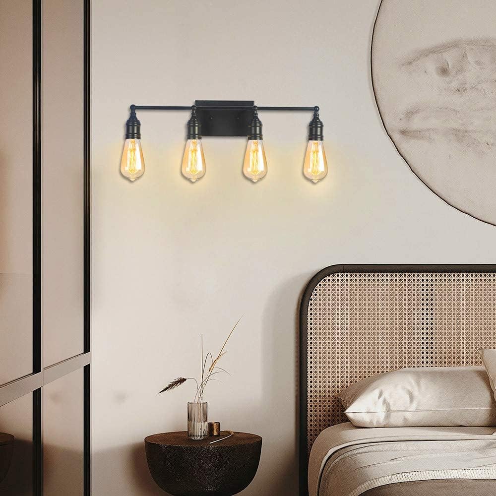 Matte Black 4-Light Industrial Vanity Light Fixture S5424