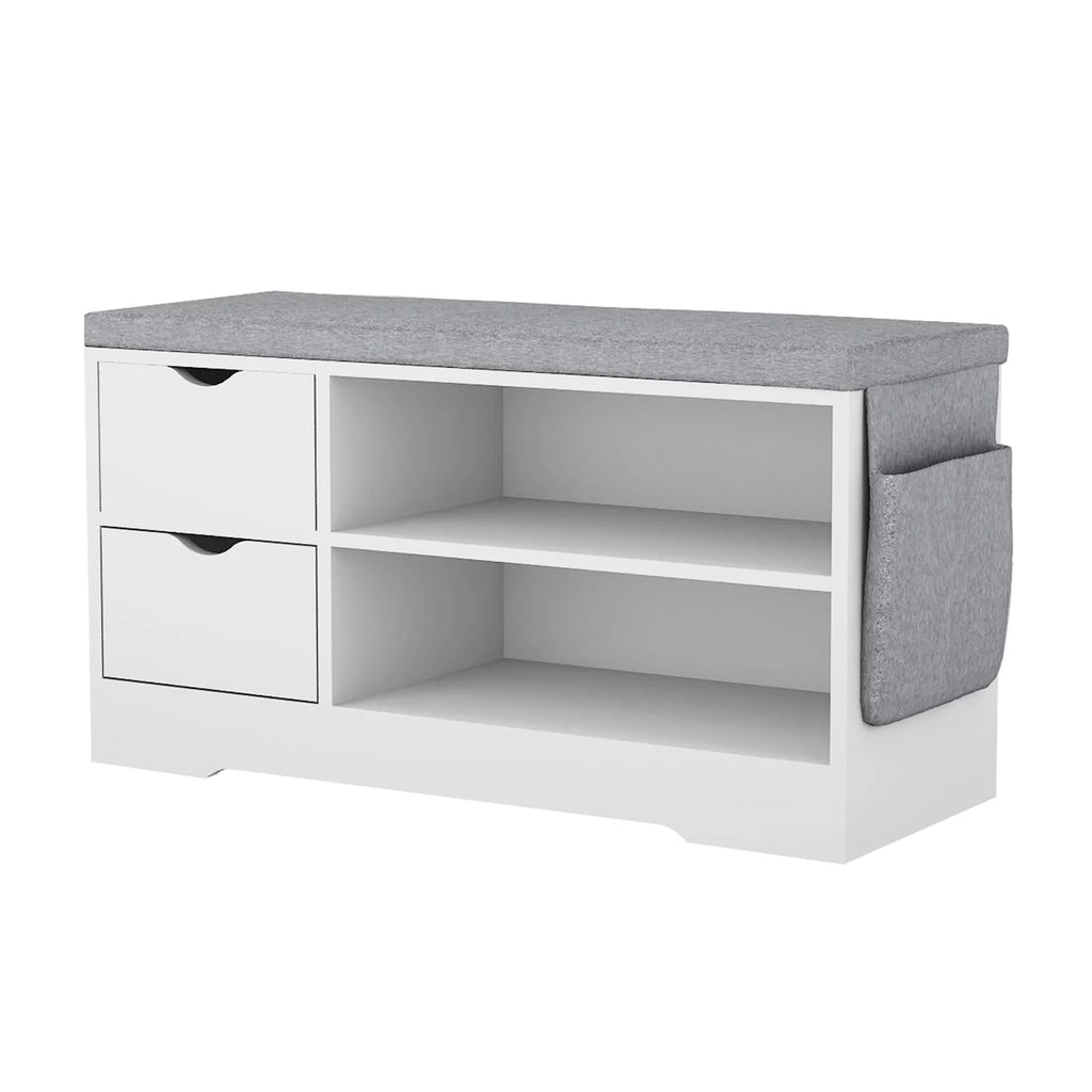 White 2-Tier Shoe Storage Bench with Drawer and Cushion U458