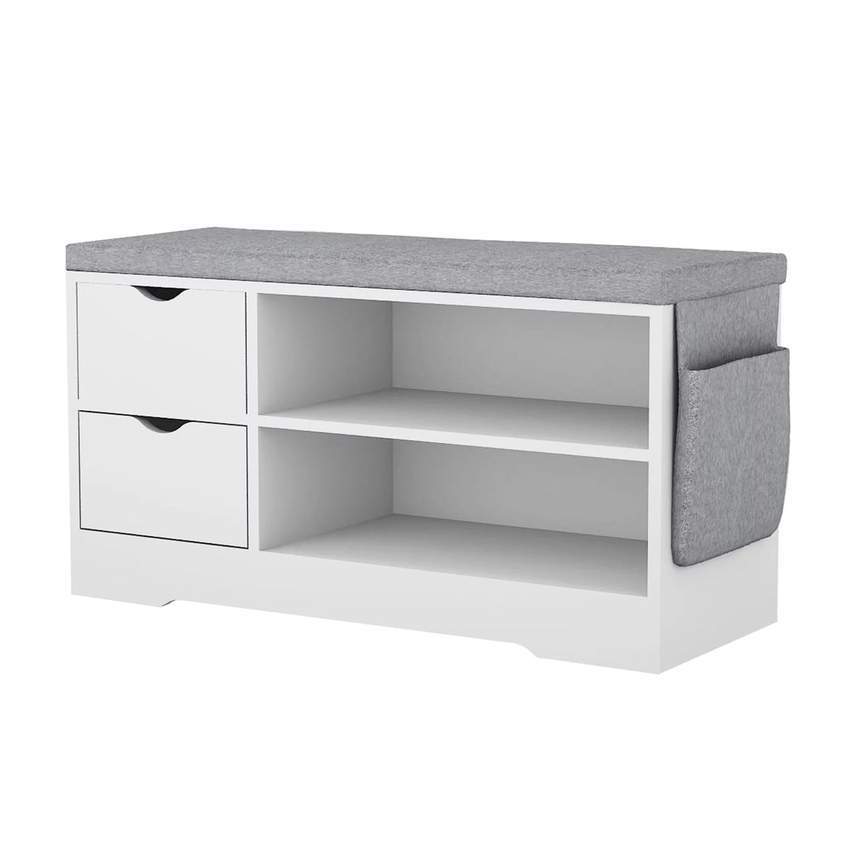 White 2-Tier Shoe Storage Bench with Drawer and Cushion U458