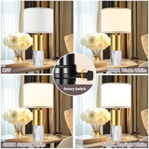 22" Faux Marble Table Lamps Set of 2 with Fabric Shades V8612