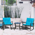 3 Pieces Bistro Set Rocking Chairs Cushion Glass Top Table Blue H409066
