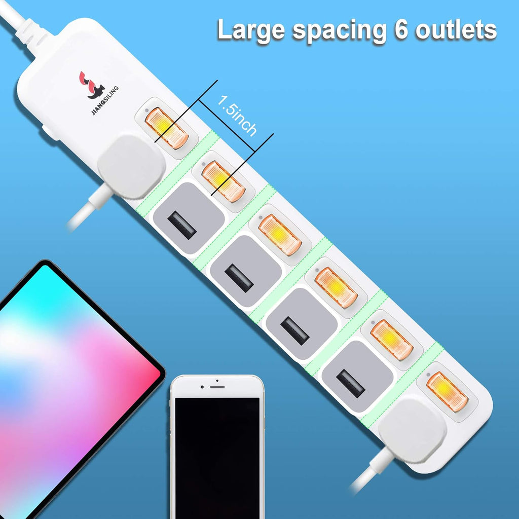 4 Outlets Surge Protector Power Strip 6 ft Cord T28794