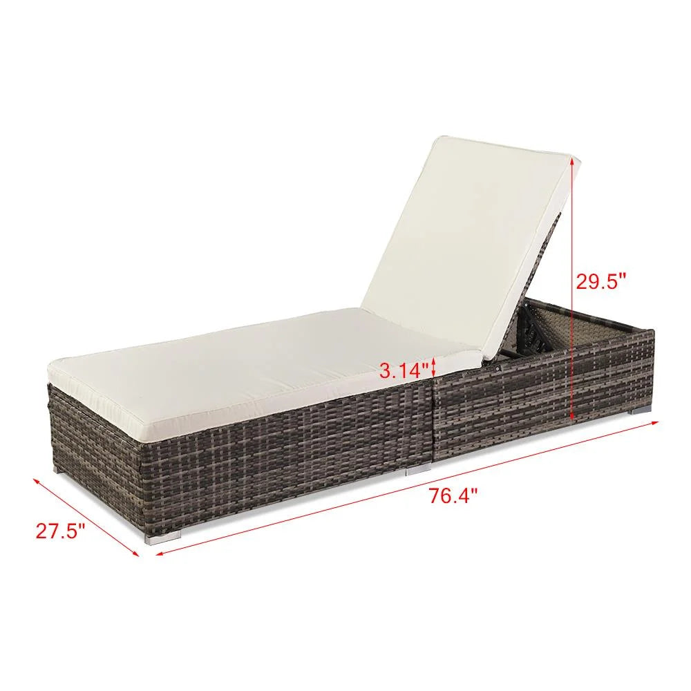 Adjustable Pool Chaise Lounge Chair PE Wicker with Cushion P473