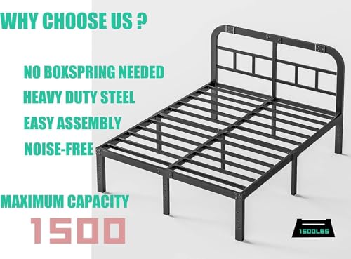 Full Size Black Metal Bed Frame with Headboard U6038