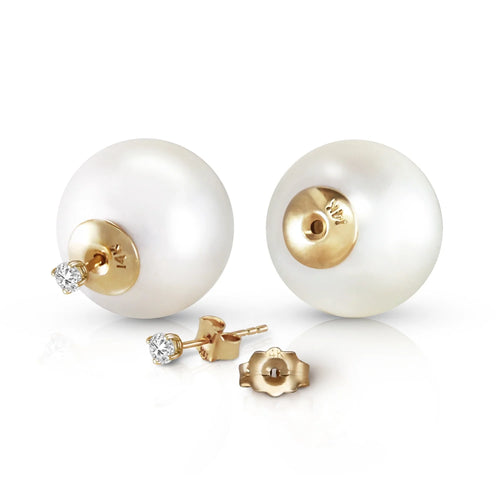 14k Solid Gold Stud Earrings with White Shell Pearls N5492