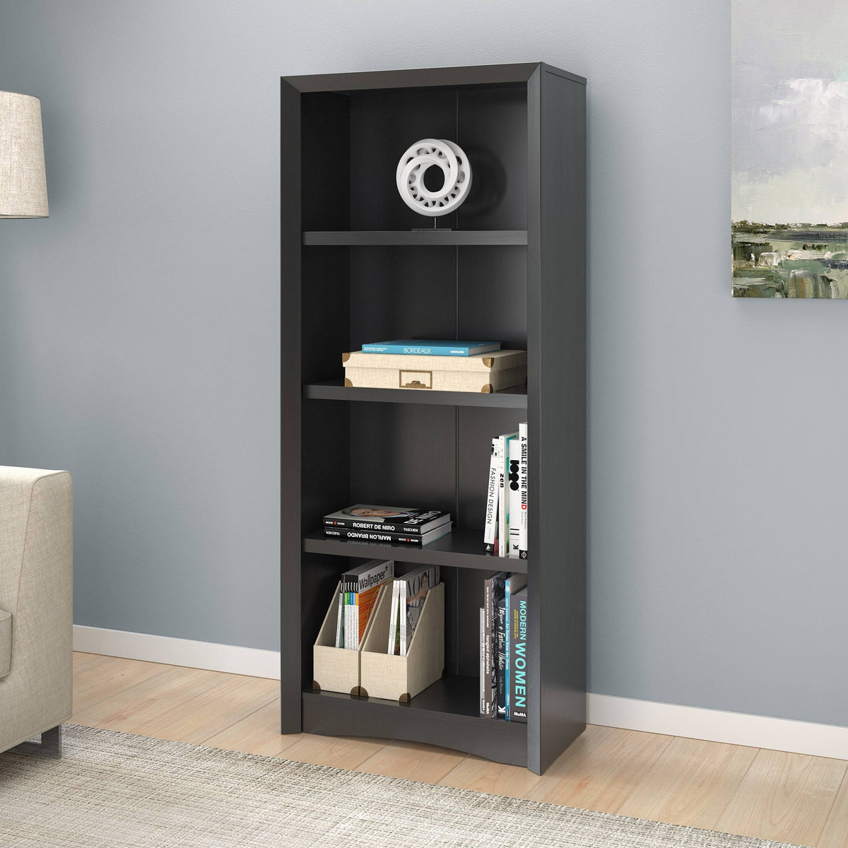 Brown Tall Adjustable Bookcase with Faux Woodgrain Finish M958689