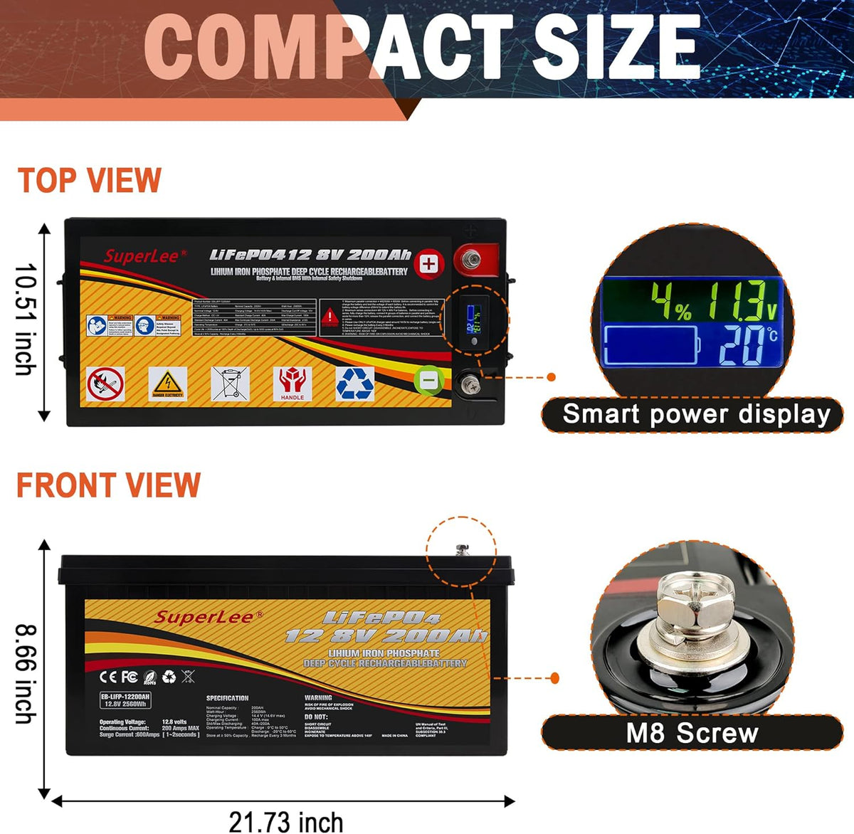 LiFePO4 12V 200AH 4000+ Deep Cycle Lithium Iron Phosphate Battery with BMS L845