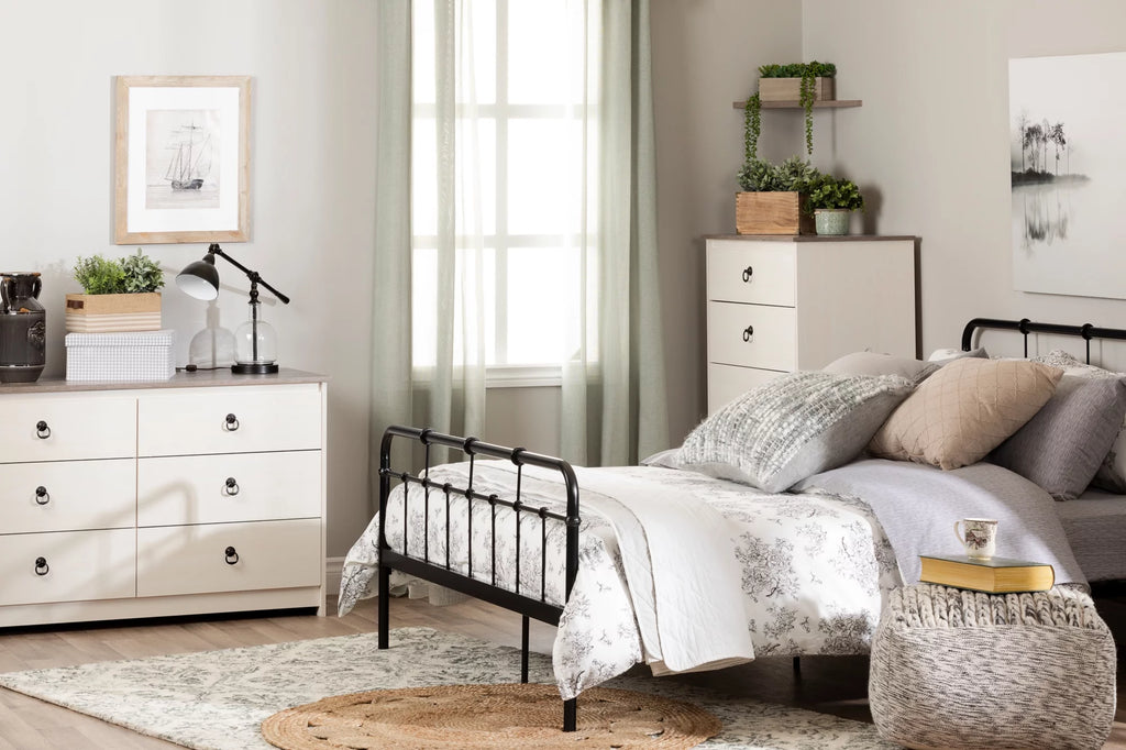 White and Weathered Oak 6 Drawer Double Dresser T1437