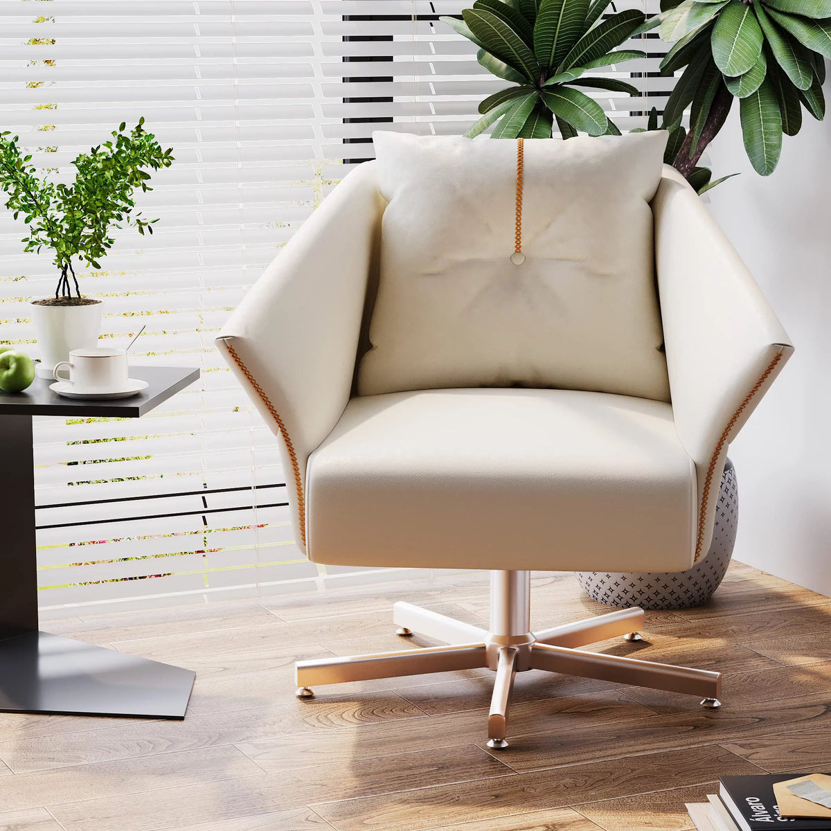 Modern Upholstered Swivel Accent Chair with Metal Legs X5219