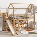 Twin Wood Loft Bed with Slide and Storage Shelves K311663