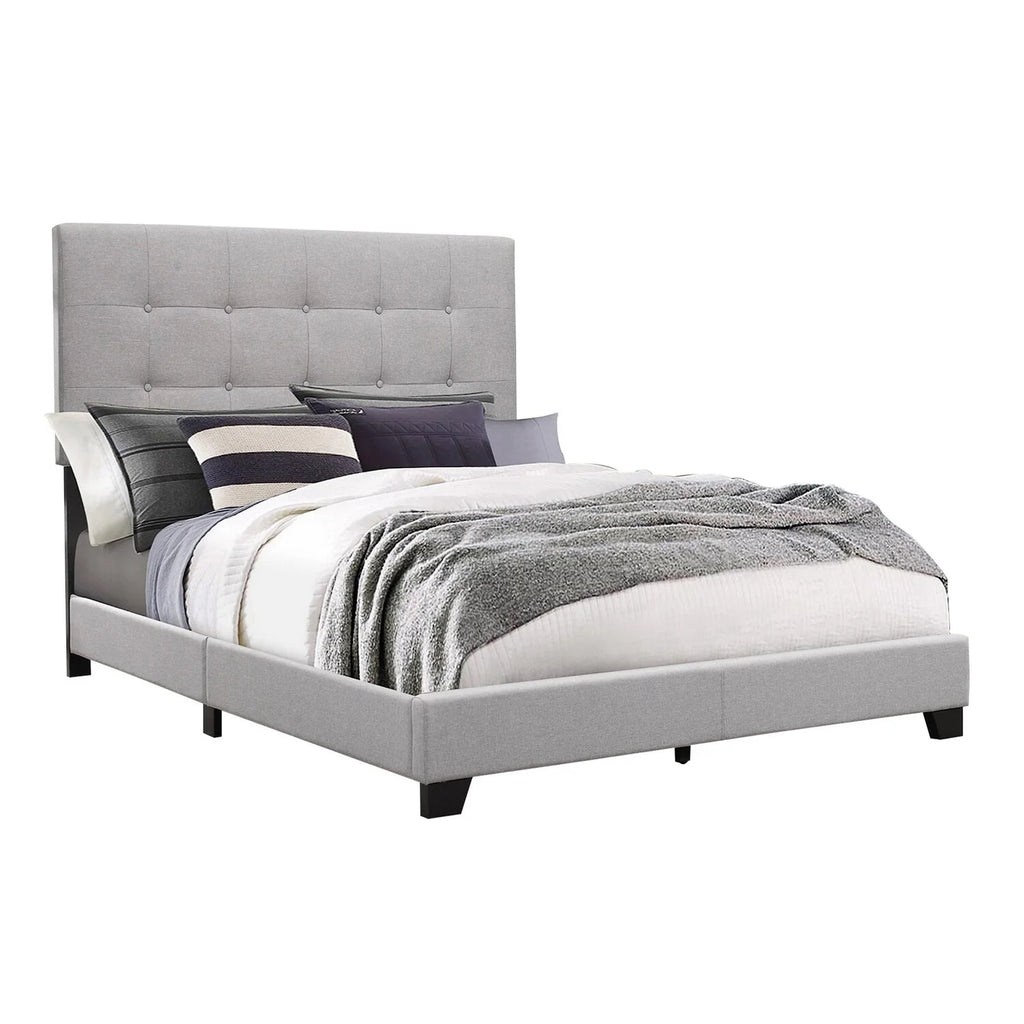 Light Gray Button Tufted Full Size Wood Bed F22171