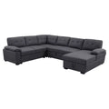Dark Gray 5-Seat Fabric Sleeper Sectional Sofa with Storage N293