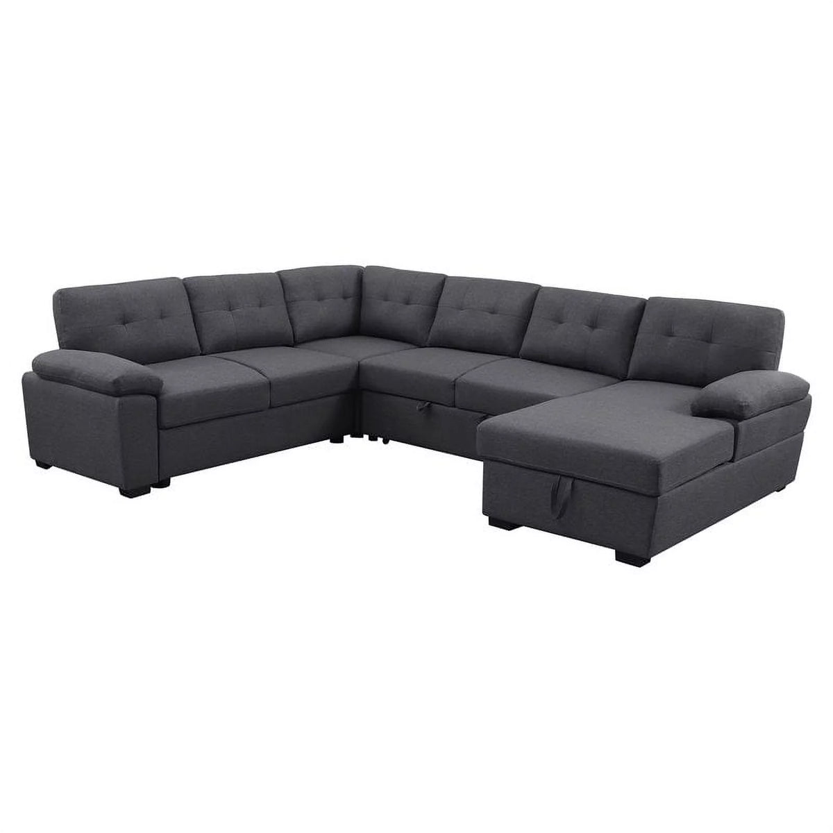 Dark Gray 5-Seat Fabric Sleeper Sectional Sofa with Storage N293