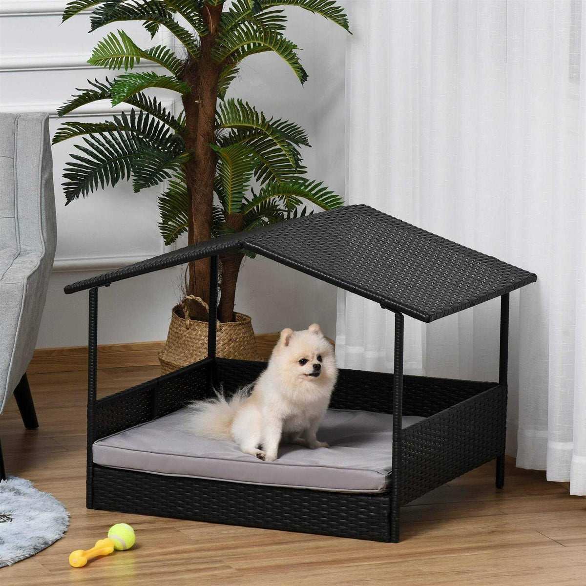 Wicker Elevated Dog House with Removable Cushion H7218