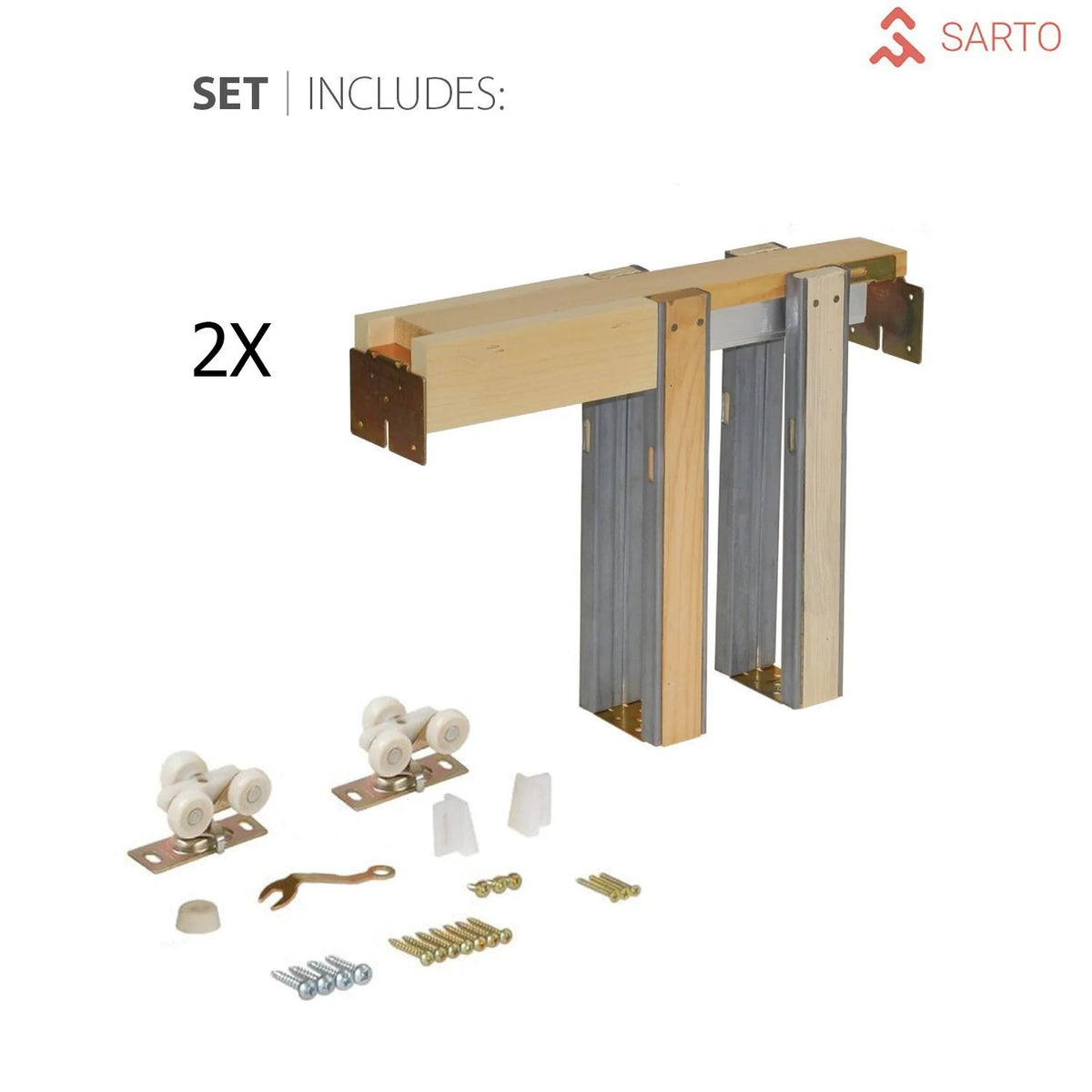 Solid Wood Sliding French Double Pocket Doors with Kit Trims Rail Hardware V173