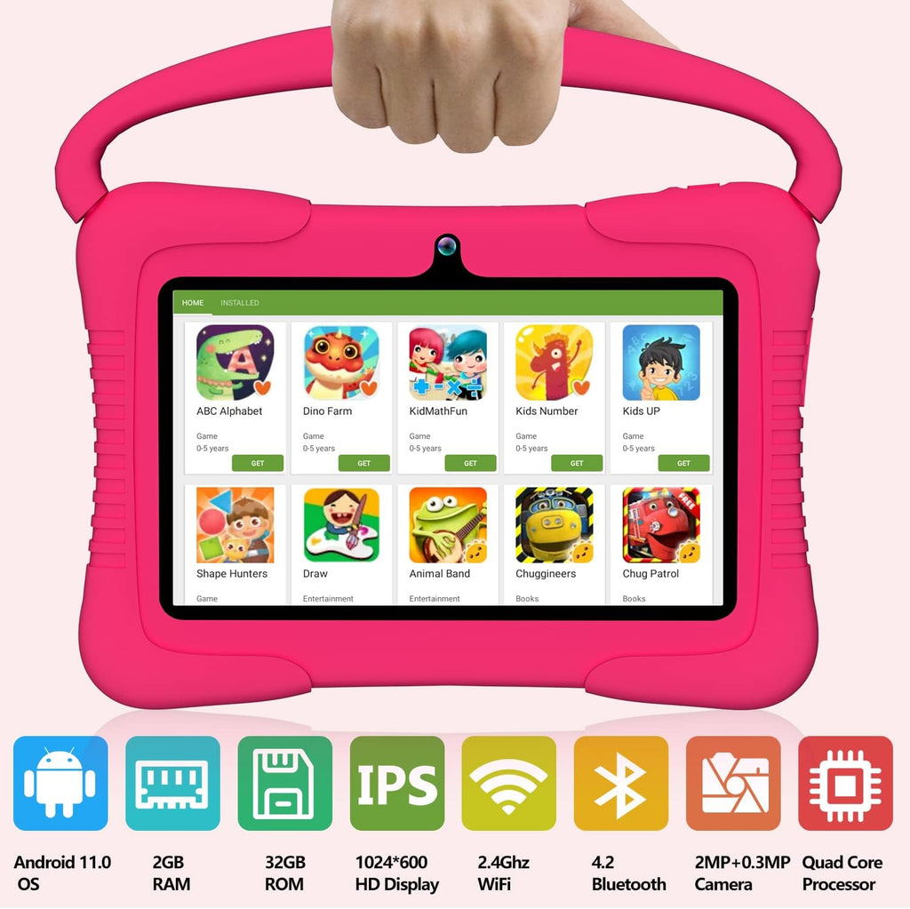 Kids Tablet 7 inch Android 11.0 HDTouchscreen Display 2+32GB Dual Camera Pack of 2 E4084