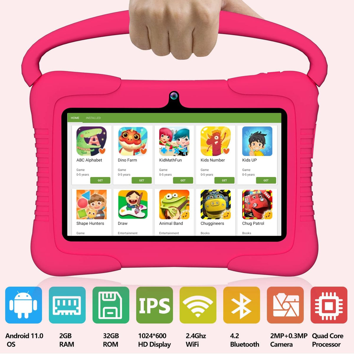 Kids Tablet 7 inch Android 11.0 HDTouchscreen Display 2+32GB Dual Camera Pack of 2 E4084
