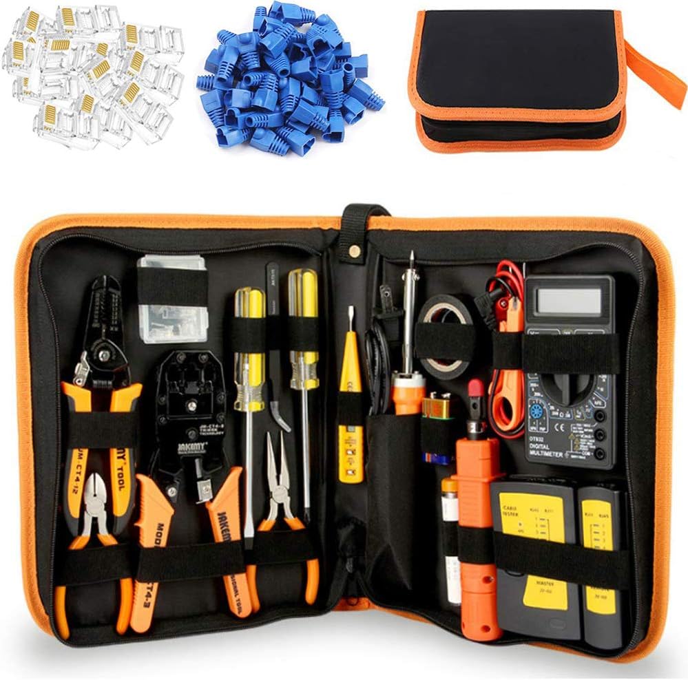 RJ45 Crimper Cat5/Cat5e/Cat6 Tool Set with 50PCS Connectors, 50PCS Covers Network Wire Stripper Kit (Dark) Pack of 2 L1048