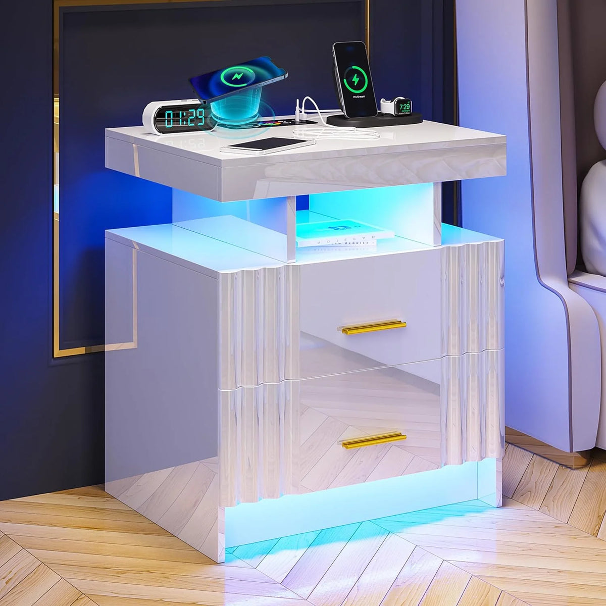 White 2 Drawer Nightstand with Charging Station M93064