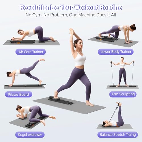 Portable Pilates Reformer Board with Resistance Bands Q9930
