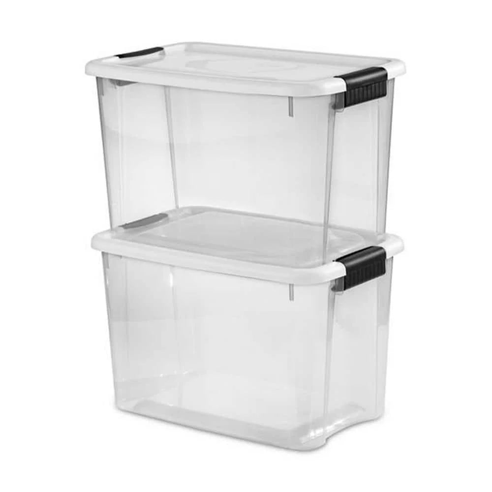 30 Qt. Storage Box with White Lid and Clear Base 12-Pack N4882
