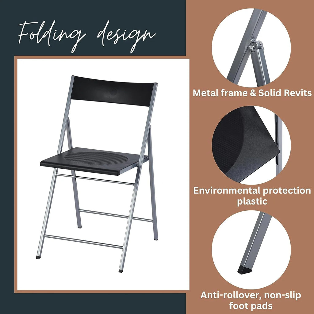 Black Set Of 6 Folding Chair Plastic Seat Steel Frame W4749
