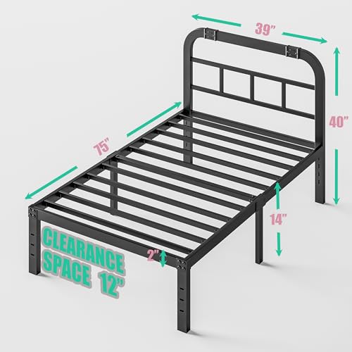 Full Size Black Metal Bed Frame with Headboard U6038