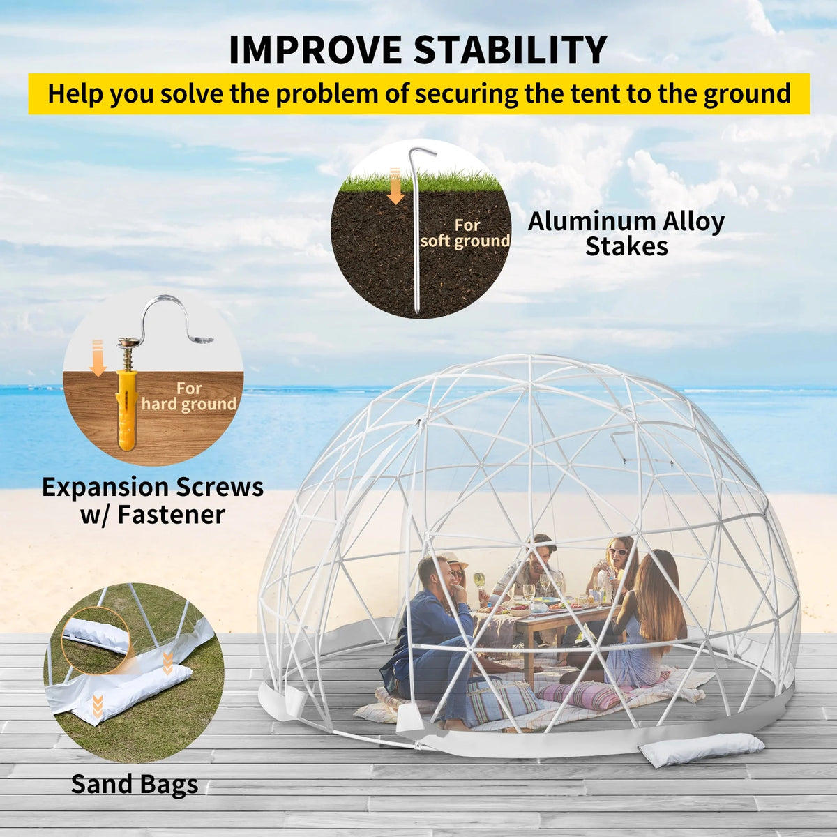 9.5ft PVC Geodesic Dome Bubble Tent with Door and Windows K56372