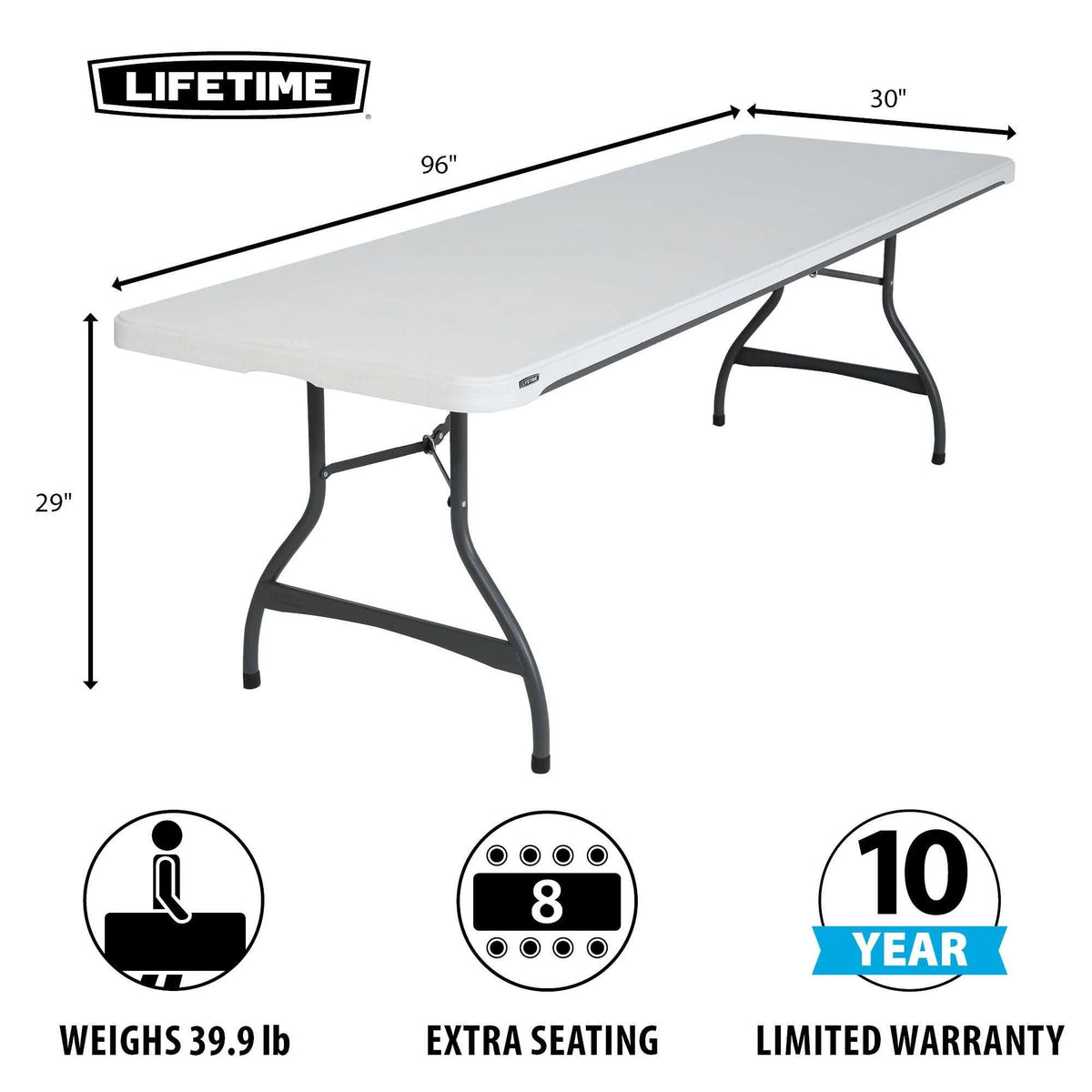 White Granite 8 Foot Rectangle Folding Table S259347