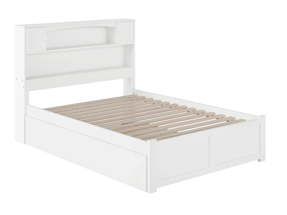 White Full Solid Wood Platform Bed with Footboard & Trundle T737