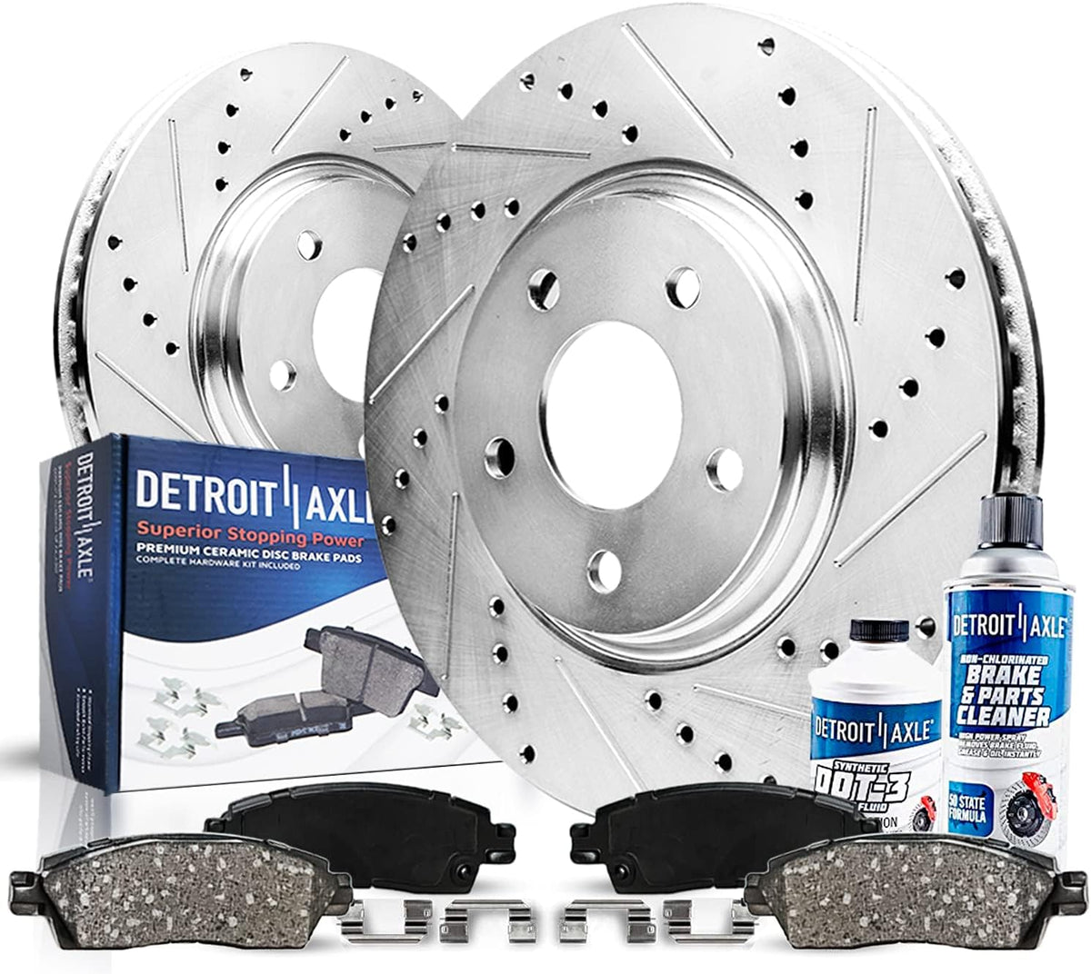276mm Front Drilled & Slotted Brake Rotors Set with Pads Hardware and Brake Cleaner Fluid for Chevy Cruze Sonic F771933