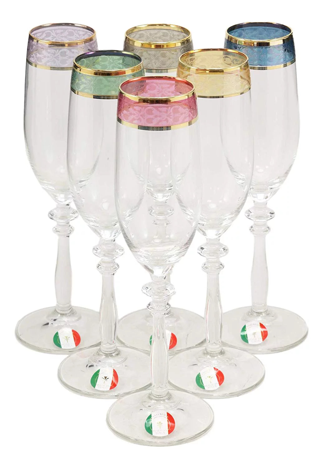 Set of 6 Floral Champagne Flute Wine Glasses M773793